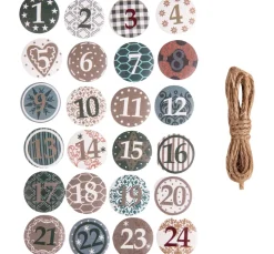 Adventszahlen Buttons "Christmas Patterns" mit Klebepunkt