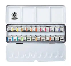 AKADEMIE Aquarellkasten mit 24 halben Näpfchen