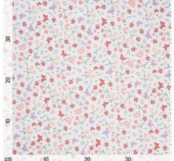 Baumwoll-Stoff "Blumen, Regenbogen und Schmetterlinge"