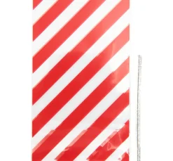 Bodenfaltenbeutel "Rote Streifen" mit Verschlussband