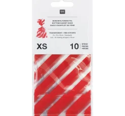 Bodenfaltenbeutel "Rote Streifen" mit Verschlussband