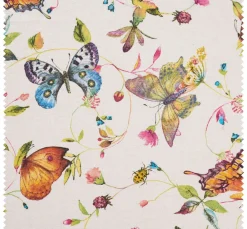 Dekostoff Leinenoptik "Schmetterlinge und Blumen"