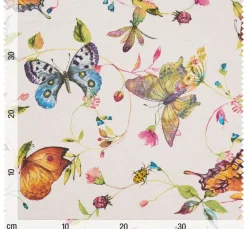 Dekostoff Leinenoptik "Schmetterlinge und Blumen"
