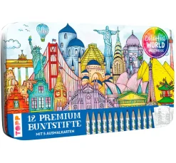 Designdose mit 12 Buntstiften "Colorful World Weltreise"