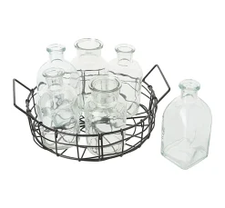 Drahtkorb mit 6 Glasflaschen