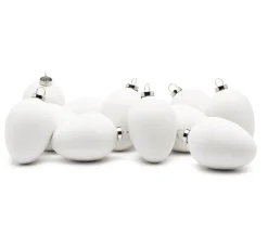 Eier-Anhänger, 12 Stück, Terrakotta, weiß, H 6 cm