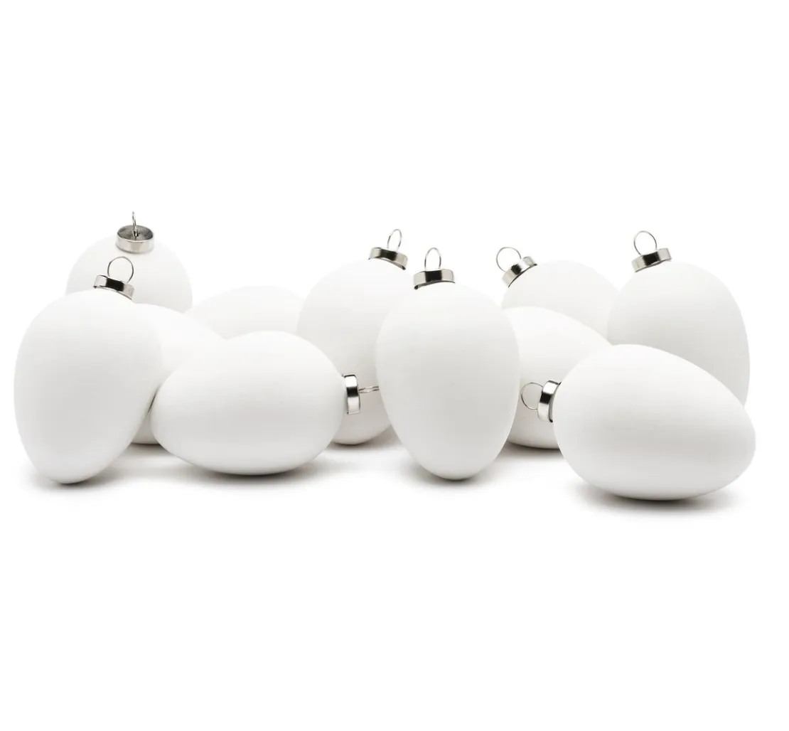 Eier-Anhänger, 12 Stück, Terrakotta, weiß, H 6 cm