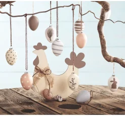 Eier-Anhänger, 12 Stück, Terrakotta, weiß, H 6 cm