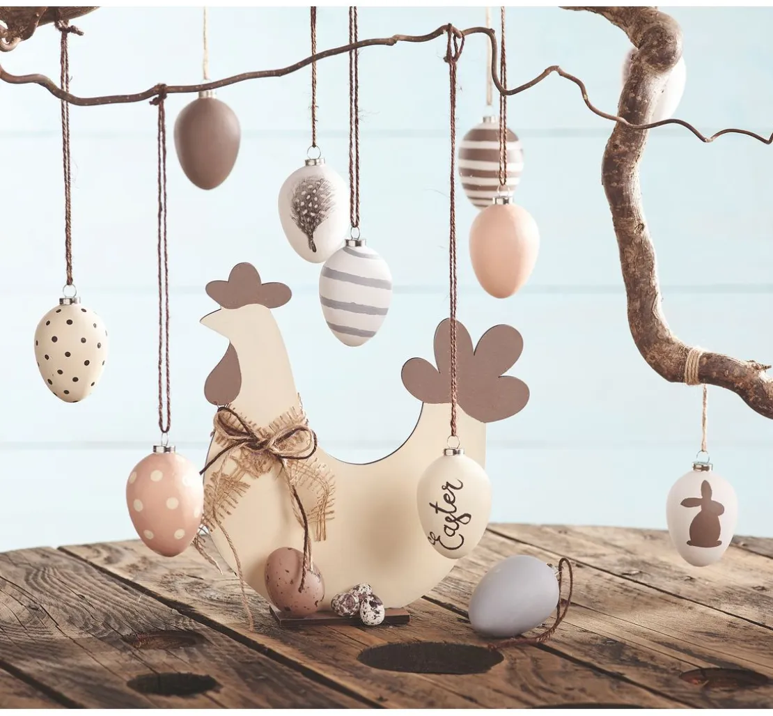 Eier-Anhänger, 12 Stück, Terrakotta, weiß, H 6 cm