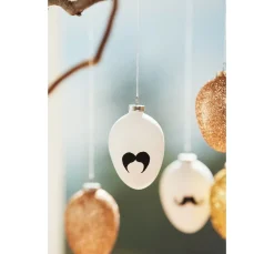 Eier-Anhänger, 12 Stück, Terrakotta, weiß, H 6 cm