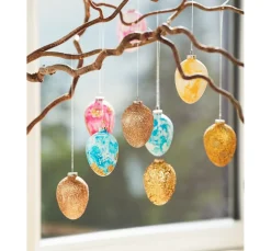 Eier-Anhänger, 12 Stück, Terrakotta, weiß, H 6 cm