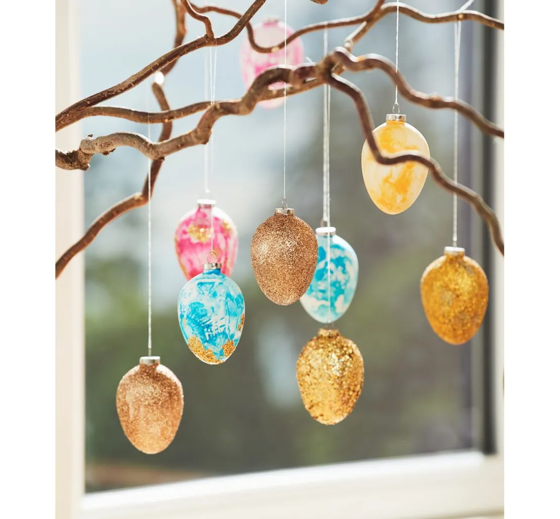 Eier-Anhänger, 12 Stück, Terrakotta, weiß, H 6 cm