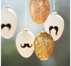 Eier-Anhänger, 12 Stück, Terrakotta, weiß, H 6 cm