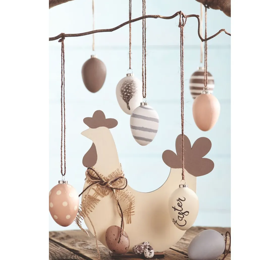 Eier-Anhänger, 12 Stück, Terrakotta, weiß, H 6 cm