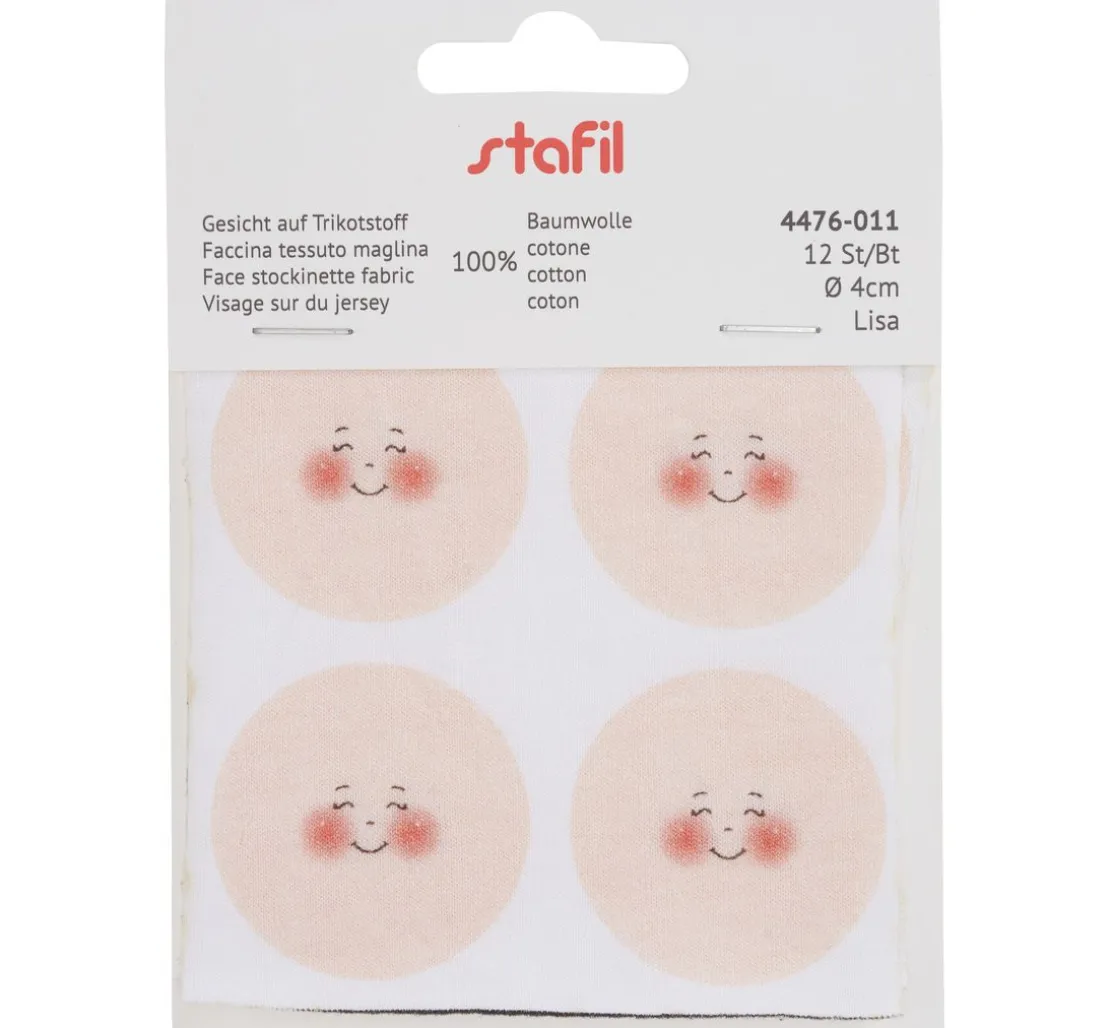 Gesichter auf Trikotstoff "Lisa", Ø 4 cm