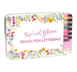 Handlettering Designdose Brush Pens Sag's mit Blumen