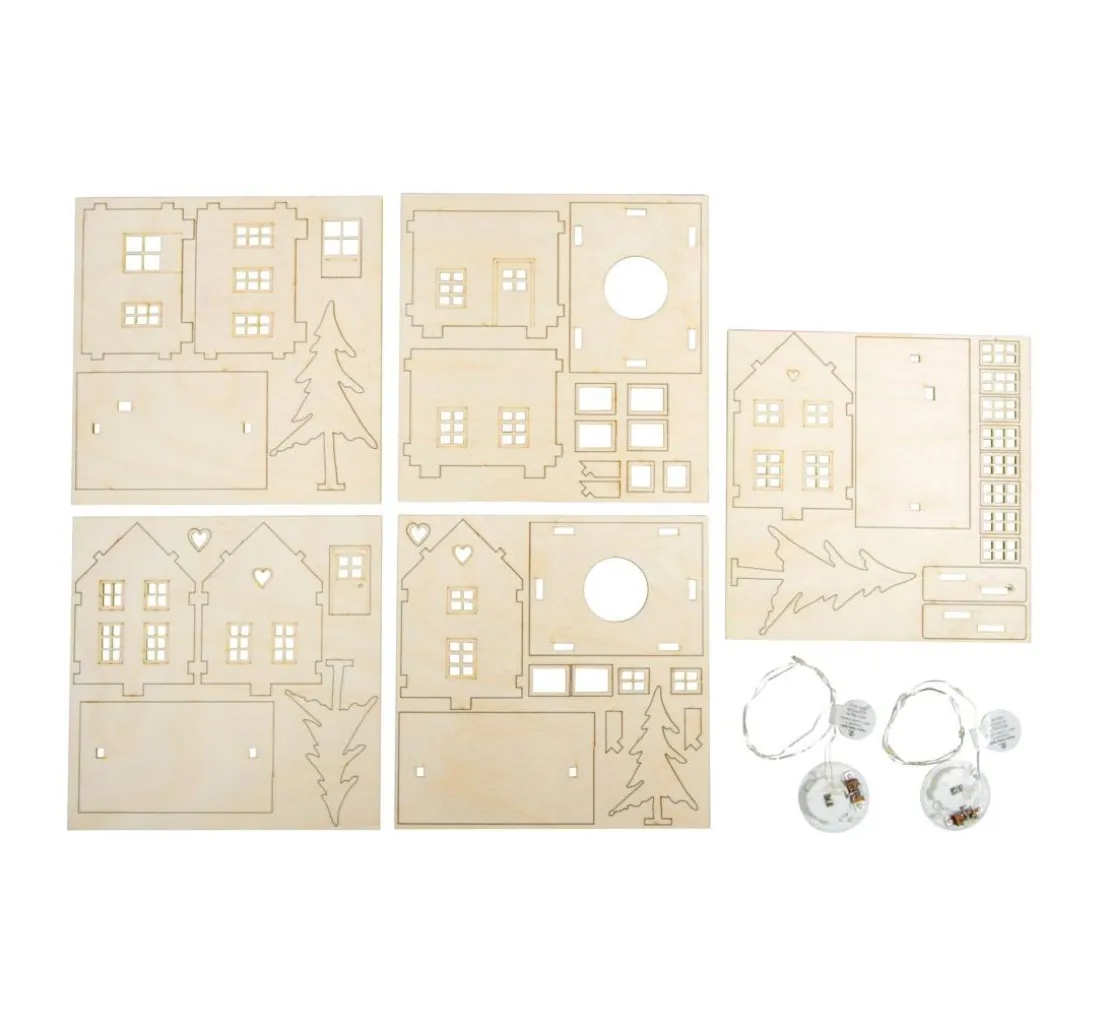 Holzbausatz "Lichterhäuser und Tannen", inkl. LED
