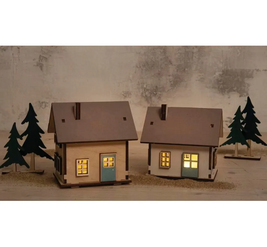 Holzbausatz "Lichterhäuser und Tannen", inkl. LED