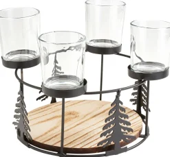 Holz-Metall-Adventskranz mit Baumsilhouette