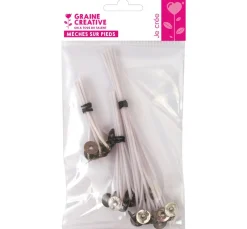 Kerzendochte gewachst mit Metallfuß, 3 versch. Größen