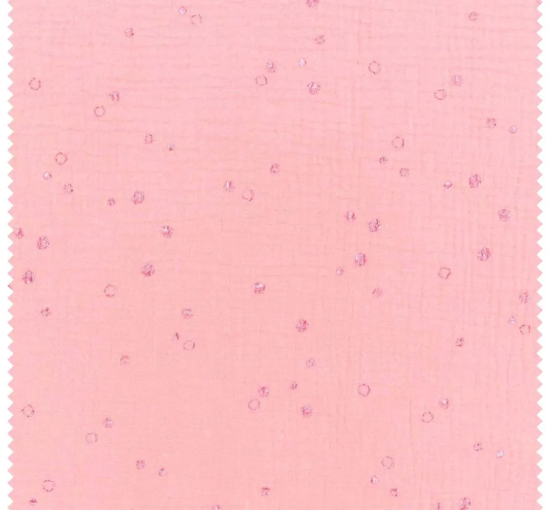 Krinkel-Musselin Baumwoll-Stoff mit Metallic-Effekt "Wild Dots-Lachsrosa"