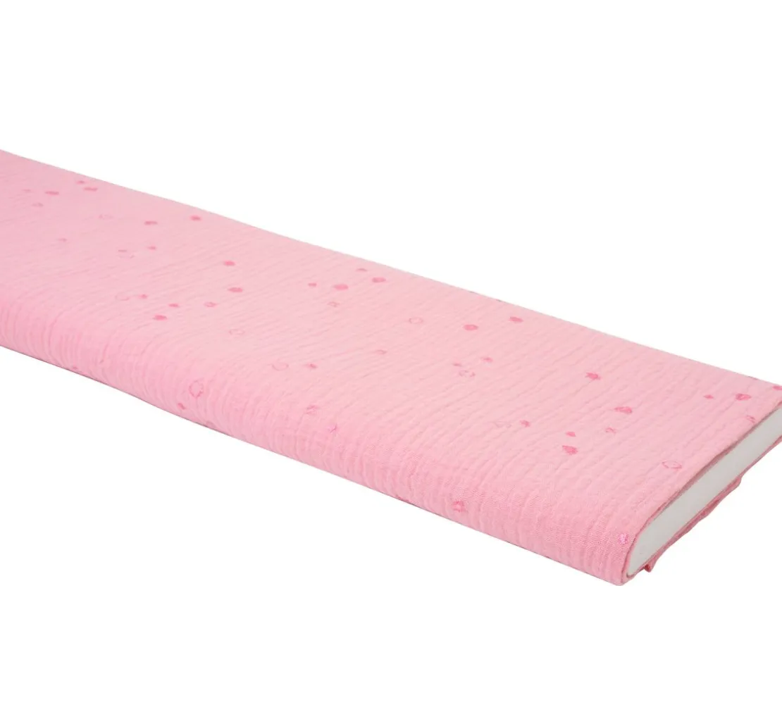 Krinkel-Musselin Baumwoll-Stoff mit Metallic-Effekt "Wild Dots-Lachsrosa"