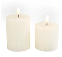 LED-Echtwachskerze "Gerillt", 2er Set, mit Timer 6/18 Std.