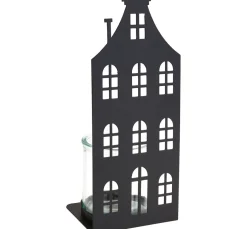 Metall-Windlicht "Hausfront" mit Glas