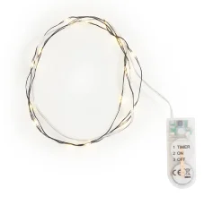 Micro LED Lichterkette, mit Timer, schwarzer Draht, 20 LEDs