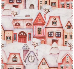 Motiv-Stoff Leinenoptik "Häuser im Schnee"
