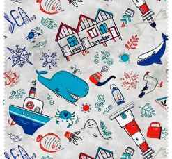 Motiv-Stoff Leinenoptik "Maritim"