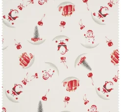 Motiv-Stoff Leinenoptik mit Golddruck "Snowman and Santa"