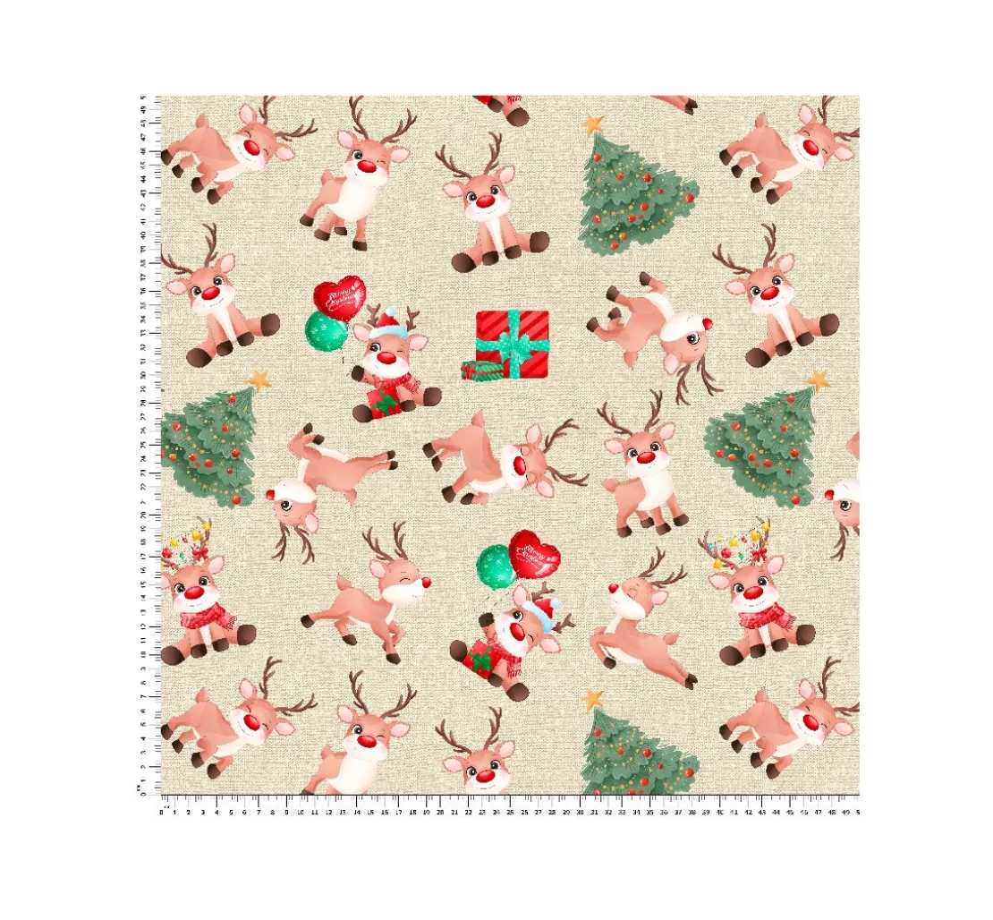 Motiv-Stoff Leinenoptik "Reindeer Rudolph"