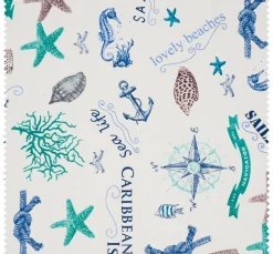 Motiv-Stoff Leinenoptik "Sealife"