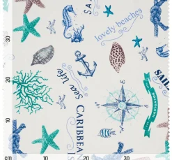 Motiv-Stoff Leinenoptik "Sealife"