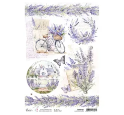 Motiv-Strohseide "Morning in Provence - Lavendel am Gartenzaun"