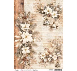 Motiv-Strohseide "Winter Season - White Poinsettia"