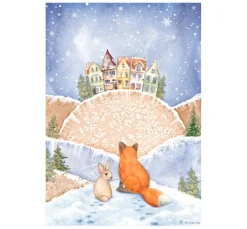 Motiv-Strohseide "Winter Valley - Fuchs und Hase"