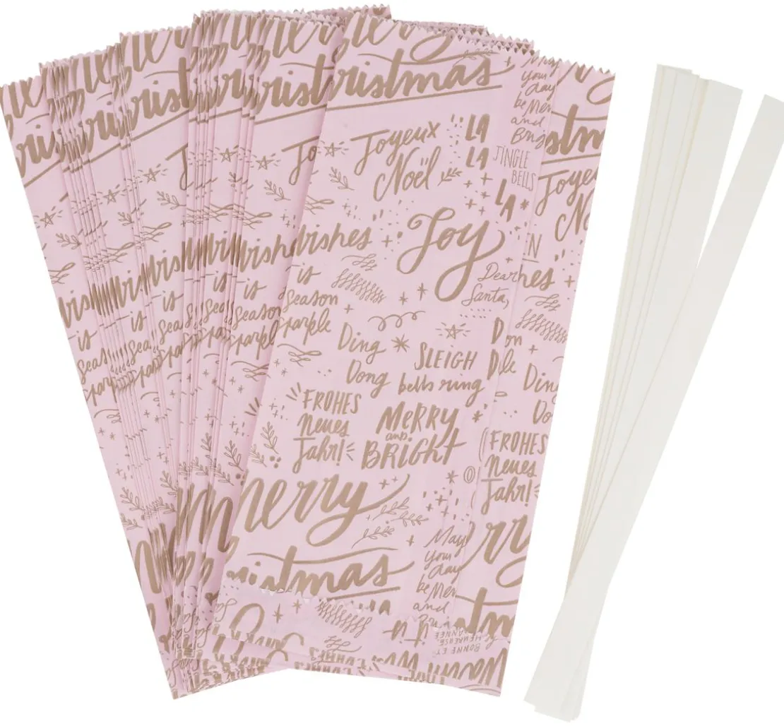 Papiertüten Sterne-Set "Merry Christmas", groß, Rosa