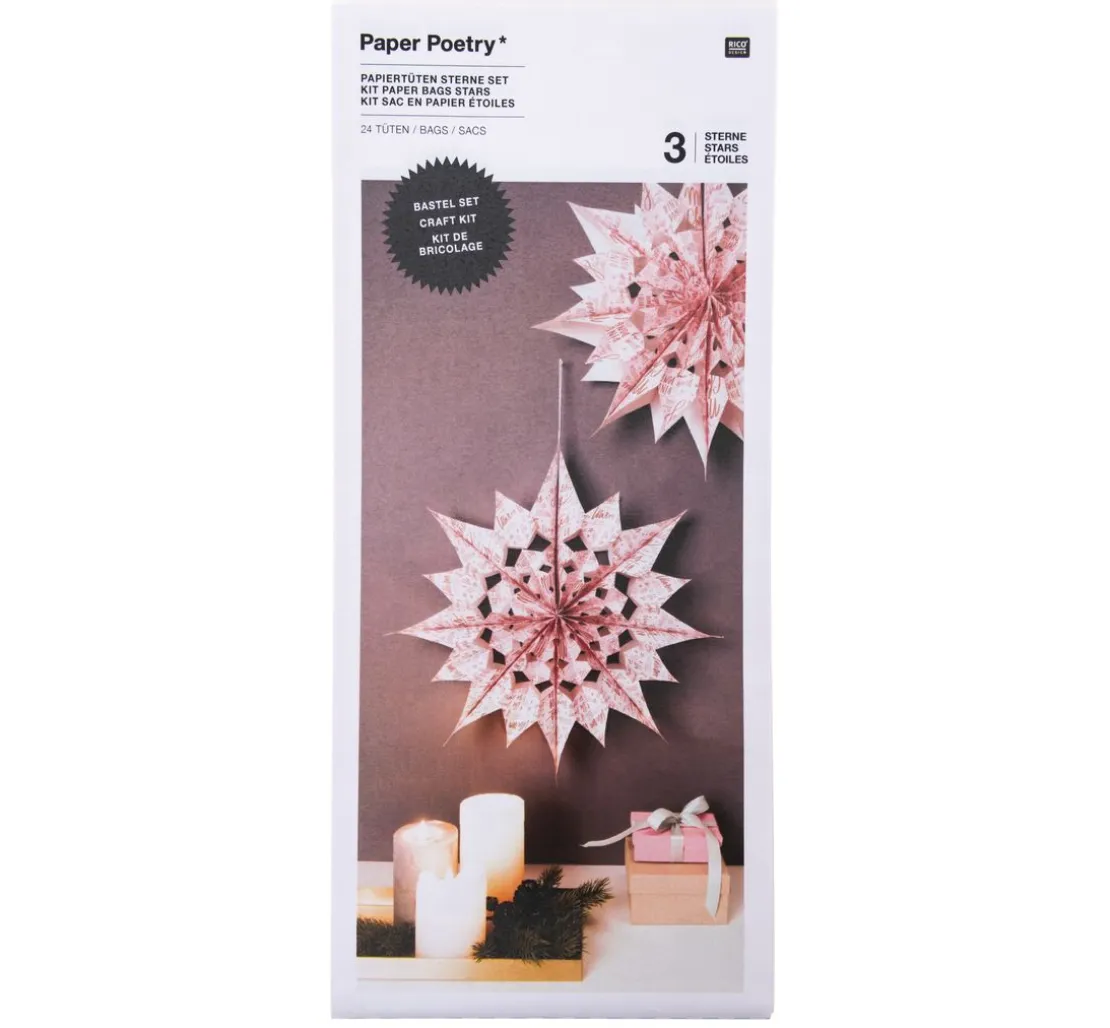 Papiertüten Sterne-Set "Merry Christmas", groß, Rosa