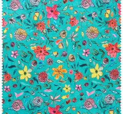 Polyester-Stoff "Blumen-Türkis"