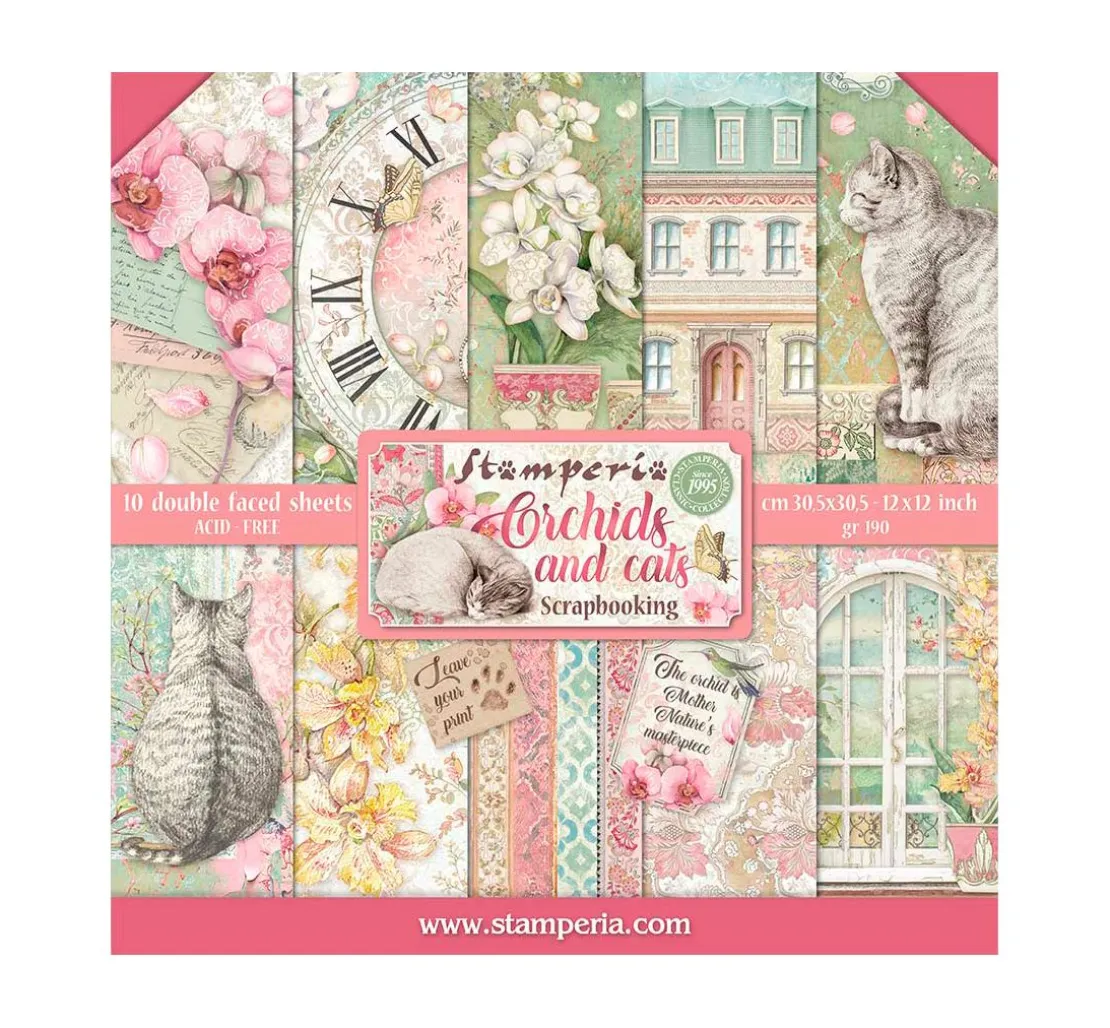 Scrapbook-Block "Katze und Orchidee"