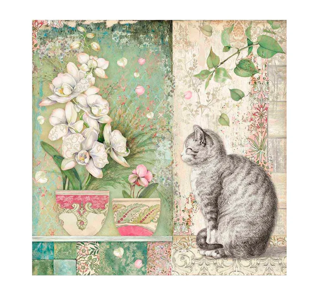 Scrapbook-Block "Katze und Orchidee"