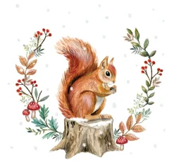 Serviette "Eichhörnchen und Herbstkranz"