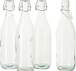 VBS Glasflasche mit Bügelverschluß "Rund", 900 ml, 4 Stück