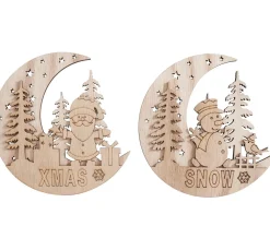 VBS Holz-Anhänger "Halbmond mit Santa und Snowy", 2er Set