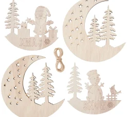 VBS Holz-Anhänger "Halbmond mit Santa und Snowy", 2er Set