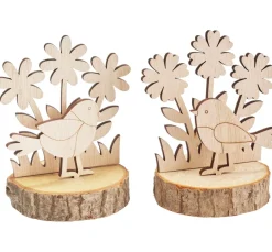 VBS Holzsteckmotiv auf Rindenscheiben "Vögel und Blumen"