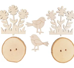 VBS Holzsteckmotiv auf Rindenscheiben "Vögel und Blumen"