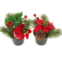 Weihnachtsarrangement mit Tanne im Topf, 2 Stück